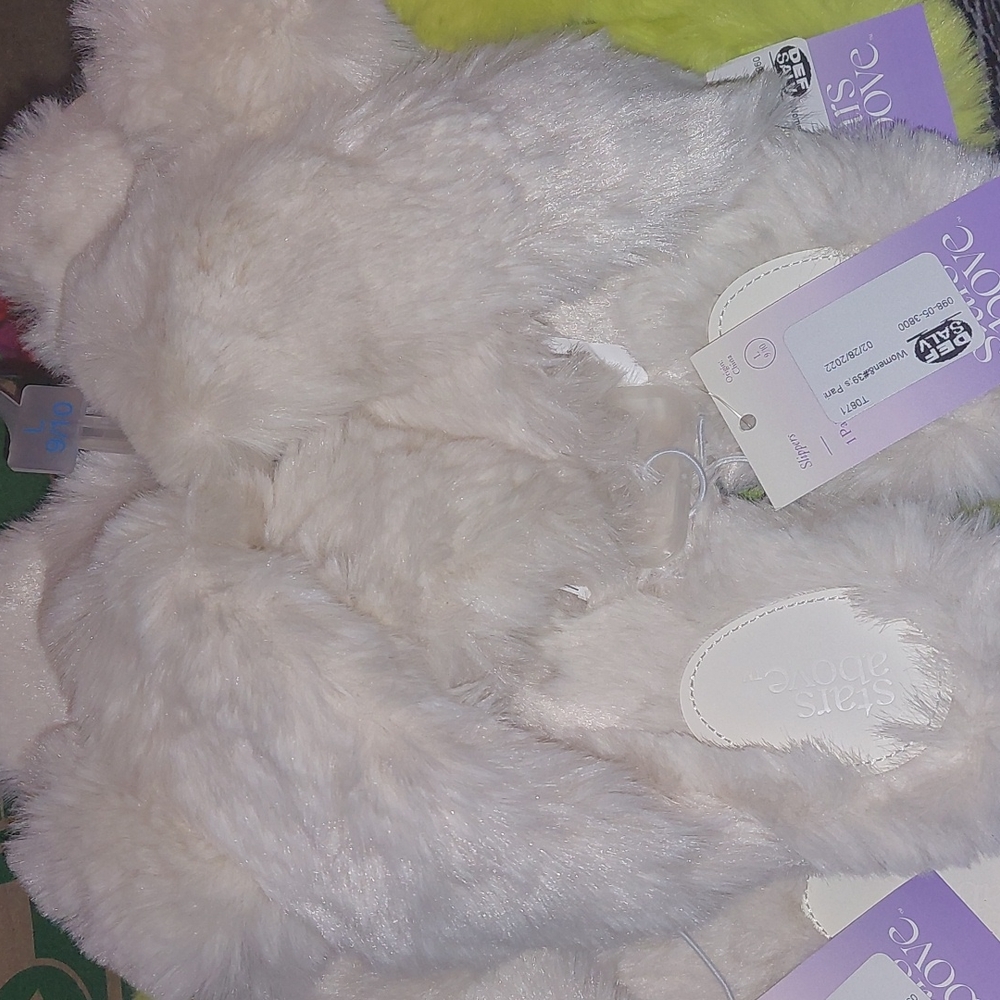 Womens Paris‎ crossband fur slippers 9/10